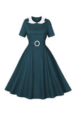 Peacock Blue A Line Swing 1950s Dress with Belt