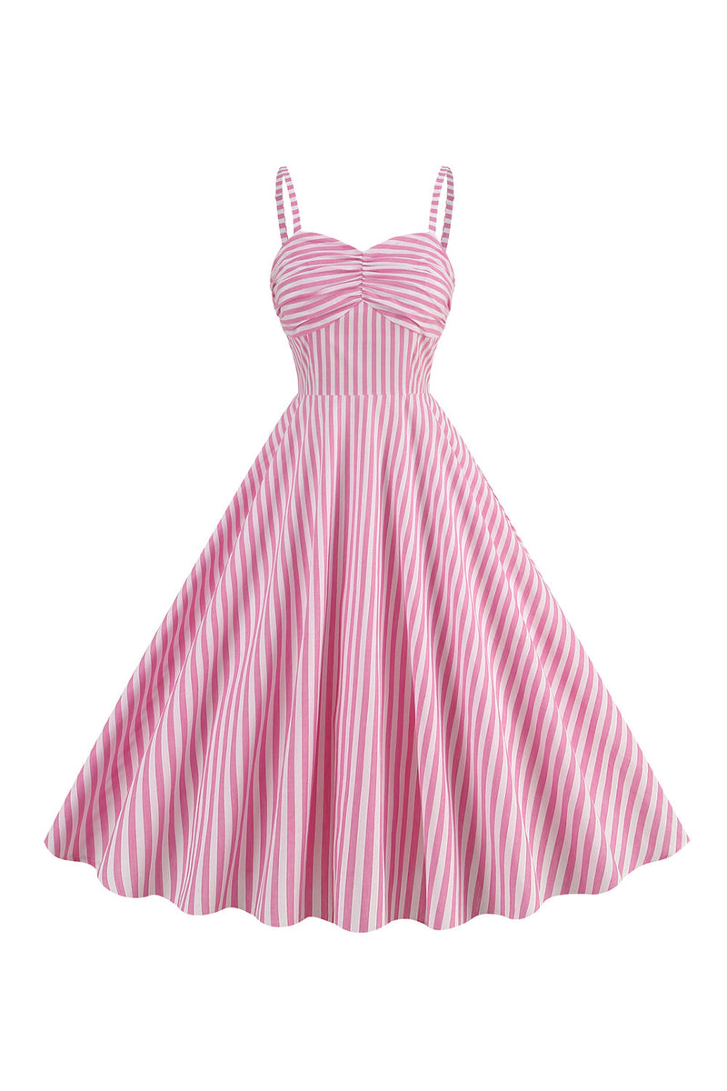 Load image into Gallery viewer, Spaghetti Straps Pink Stripes Swing 1950s Dress