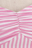 Spaghetti Straps Pink Stripes Swing 1950s Dress