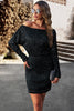 Load image into Gallery viewer, Off the Shoulder Long Sleeves Sparkly Holiday Party Dress