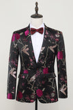 Black Jacquard Satin Notched Lapel Blazer