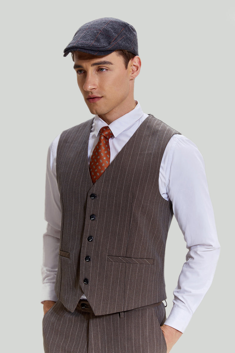 Load image into Gallery viewer, Coffee Pinstripe 3 Piece Men&#39;s Prom Wedding Suits