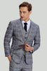 Load image into Gallery viewer, Grey Plaid Wide Peak Lapel 3 Piece Single Breasted Men&#39;s Suits