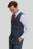 Grey Blue Men's 3 Piece Plaid Notched Lapel Prom Suits