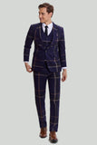 Men's 3 Piece One Button Navy Plaid Tuxedo