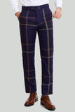 Men's 3 Piece One Button Navy Plaid Tuxedo