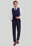 Men's 3 Piece One Button Navy Plaid Tuxedo