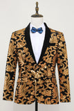 Men's Blazer Slim Fit Solid One Button Business Gold Suit Jacket