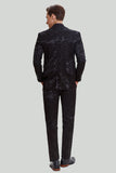 Men's Black 3-piece Jacquard Jacket Vest Pants Suit