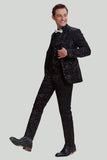 Men's Black 3-piece Jacquard Jacket Vest Pants Suit