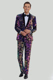 Purple Sequins Mens Two-Piece Suit Shawl Lapel One Button Tuxedo