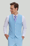 Sky Blue 3 Piece Notched Lapel Men's Modern Fit Suit