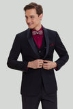 Black Men's 3 Piece Slim Fit Shawl Lapel Suit