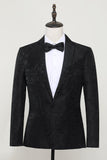 Black Jacquard Satin Notched Lapel Men's Blazer