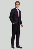 Black Jacquard Satin Notched Lapel Blazer