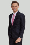 Black Jacquard Satin Notched Lapel Men's Blazer