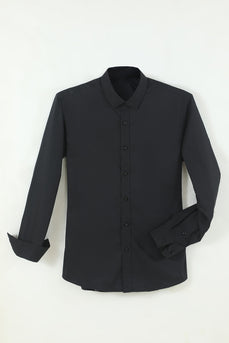 Men's Black Solid Long Sleeves Suit Shirt