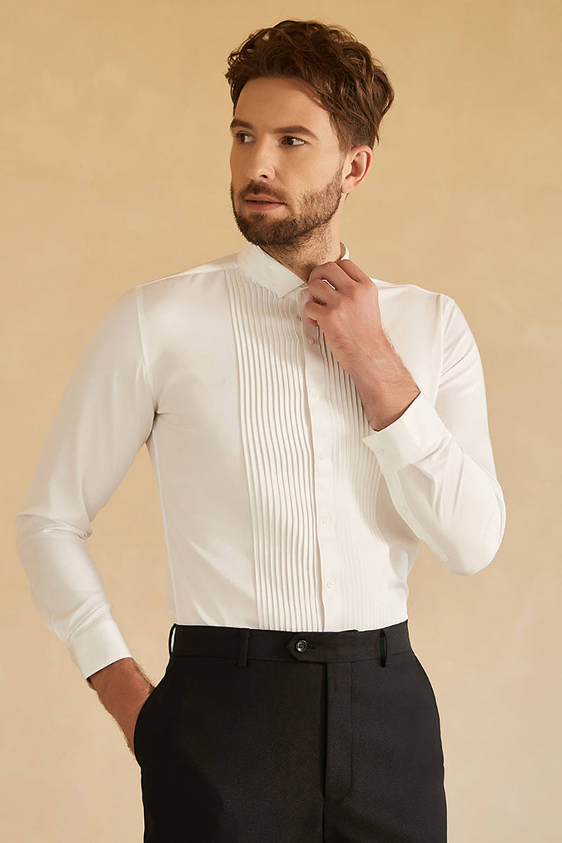 Load image into Gallery viewer, Long Sleeves White Men&#39;s Suit Shirt