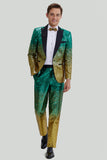 Gold Green 2 Piece Peaked Lapel Sequined Men's Suits