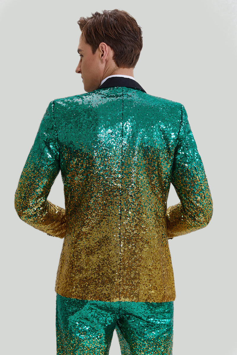 Load image into Gallery viewer, Gold Green 2 Piece Peaked Lapel Sequined Men&#39;s Suits