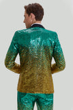 Gold Green 2 Piece Peaked Lapel Sequined Men's Suits