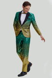 Gold Green 2 Piece Peaked Lapel Sequined Men's Suits