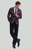 Black Jacquard Satin Notched Lapel Wedding Blazer