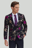 Black Jacquard Satin Notched Lapel Wedding Blazer