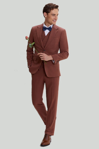 Tan Notched Lapel 3 Piece Single Breasted Wedding Suits