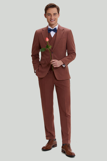 Tan Notched Lapel 3 Piece Single Breasted Wedding Suits