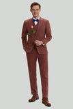 Tan Notched Lapel 3 Piece Single Breasted Wedding Suits