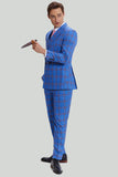 Blue Plaid Men's 3 Piece Tuxedo Suits