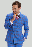 Blue Plaid Men's 3 Piece Tuxedo Suits