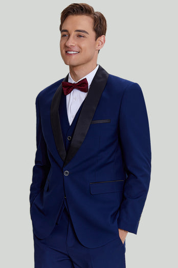 Men's Navy 3-piece Tuxedo One Button Slim Fit Wedding Suits