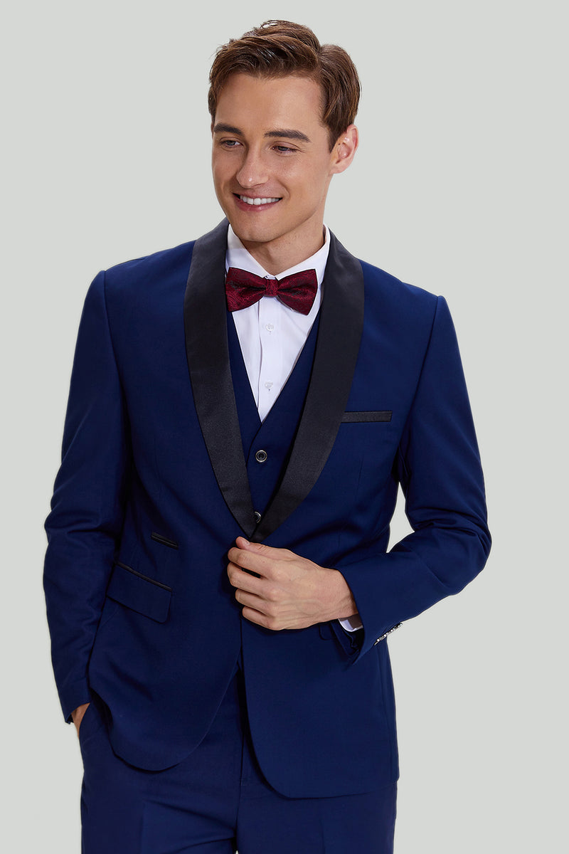 Load image into Gallery viewer, Men&#39;s Navy 3-piece Tuxedo One Button Slim Fit Wedding Suits