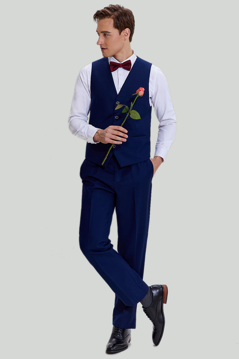 Load image into Gallery viewer, Men&#39;s Navy 3-piece Tuxedo One Button Slim Fit Wedding Suits
