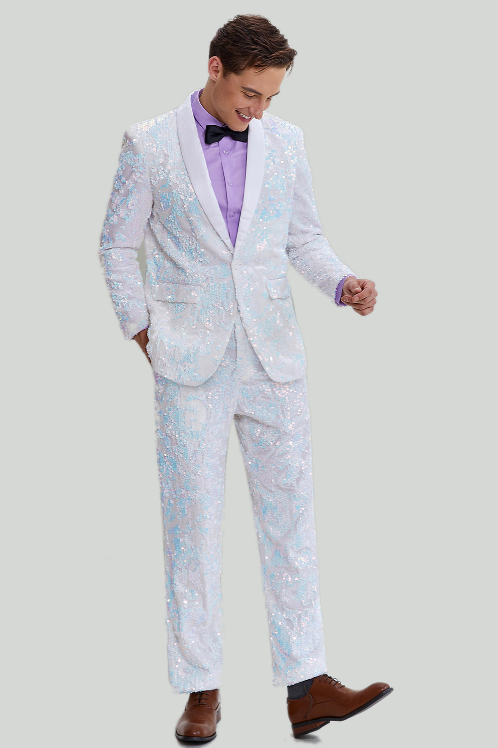 Men's Slim Fit 2 Piece Suit One Button Shawl Lapel Tuxedo for Wedding