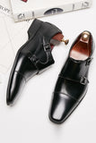 Black Monk Strap Men's Leather Slip-On Dress Shoes