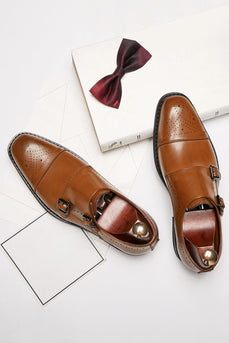 Brown Monk Strap Men's Leather Slip-On Dress Shoes