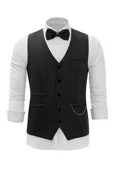 Black Single Breasted Men's Vest with Shirt Accessories Set
