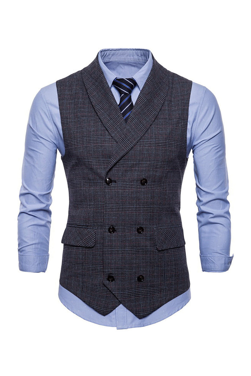 Load image into Gallery viewer, Grey Pinstripe Double Breasted Shawl Lapel Men&#39;s Suit Vest