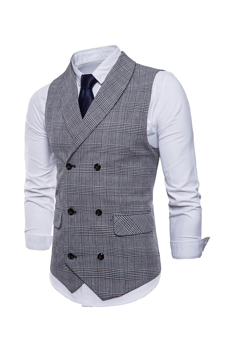 Load image into Gallery viewer, Grey Pinstripe Double Breasted Shawl Lapel Men&#39;s Suit Vest
