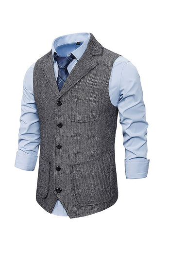 Brown Tweed Single Breasted Notched Lapel Men's Suit Vest
