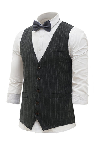 Black Pinstriped Shawl Lapel Men's Suit Vest