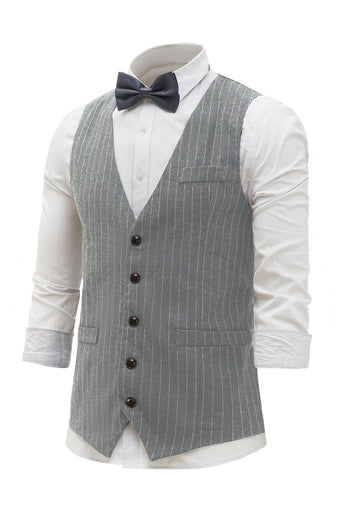 Black Pinstriped Shawl Lapel Men's Suit Vest