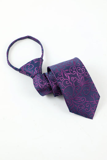 Purple Jacquard Men's 5-Piece Accessory Set Tie and Bow Tie Pocket Square Flower Lapel Pin Tie Clip