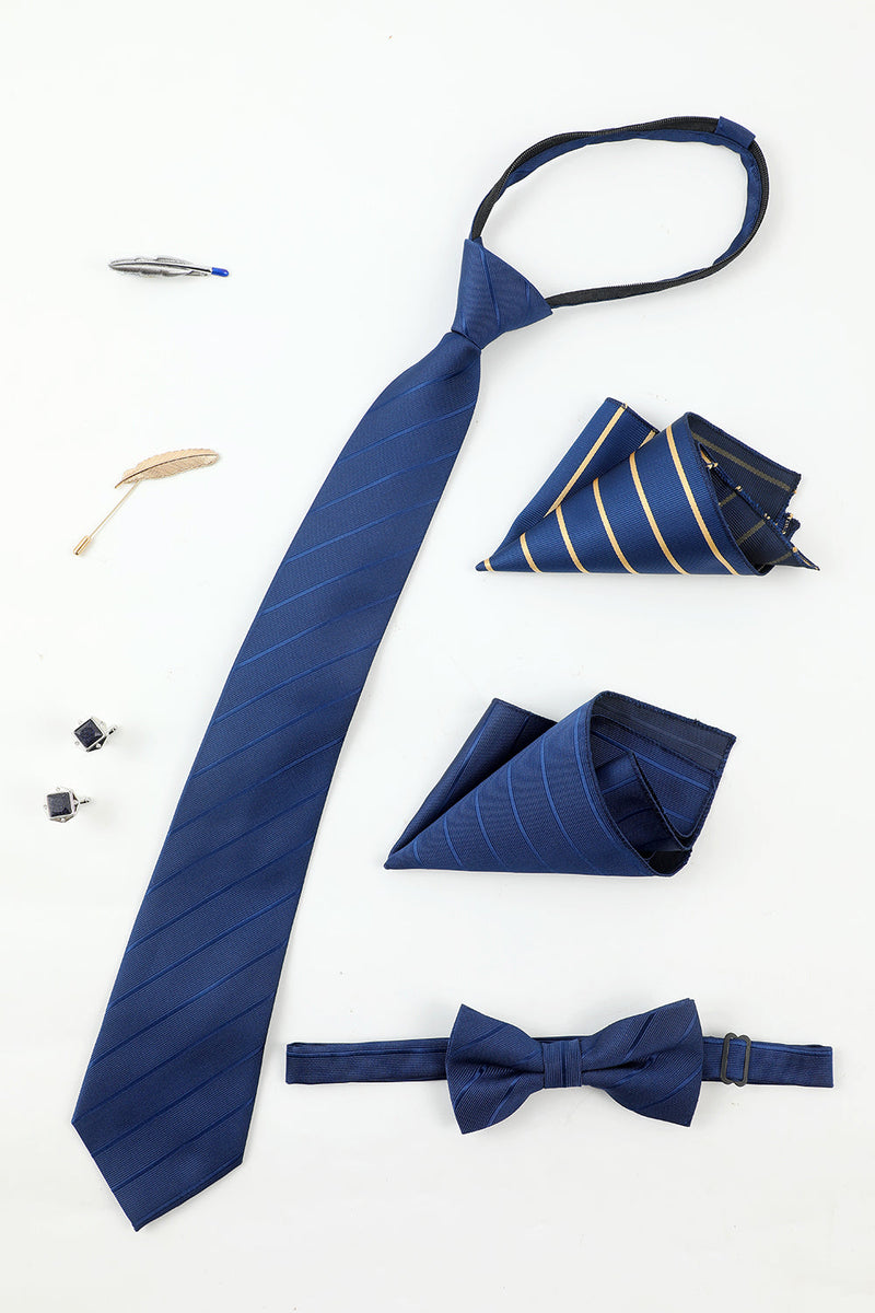 Load image into Gallery viewer, Royal Blue Men&#39;s Accessory Set Stripe Tie and Bow Tie Two Pocket Square Lapel Pin Tie Clip Cufflinks