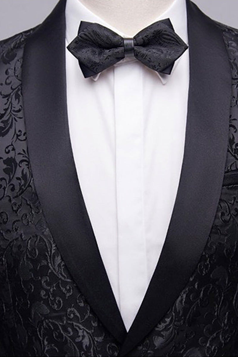 Zapaka Black Men's 2 Pieces Suits Jacquard Shawl Lapel Prom Graduation Suits  – Zapaka CA