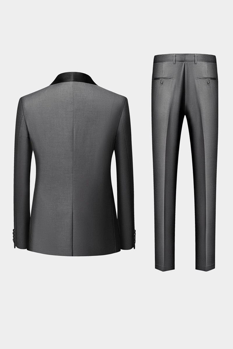 Load image into Gallery viewer, Grey Shawl Lapel Men&#39;s 3 Pieces Suits