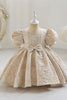 Load image into Gallery viewer, Champagne Puff Sleeves Flower Girl Dress